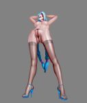  1girl anus blue_hair breasts clitoris highres jinx_(league_of_legends) league_of_legends leg_up lipstick makeup nude pussy red_eyes riot_games sketch solo spread_legs standing_on_both_legs twin_braids uncensored vaginal ynwswy 