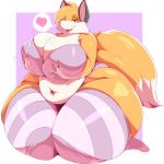  &lt;3 2018 absurd_res anthro bedroom_eyes belly big_breasts big_thighs biped border bra breasts canine cleavage clothed clothing deep_navel digital_media_(artwork) eyes_closed female fox hair half-closed_eyes hand_on_breast hi_res holding_breast huge_breasts huge_hips huge_thighs kneeling legwear mammal navel open_mouth open_smile overweight overweight_female panties seductive smile solo stockings striped_legwear striped_stockings stripes thick_thighs thigh_highs trinity-fate62 underwear voluptuous white_border wide_hips zera_(titsunekitsune) 