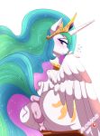  2018 absurd_res anus blush butt cutie_mark digital_media_(artwork) dock equine eyelashes feathered_wings feathers female friendship_is_magic hair hi_res horn long_hair looking_at_viewer looking_back mammal multicolored_hair multicolored_tail my_little_pony patreon princess_celestia_(mlp) puffy_anus purple_eyes pussy simple_background sitting solo white_background white_feathers winged_unicorn wings wolfmask 