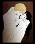  2girls black_hair blonde_hair couple eyes_closed fine_art_parody gustav_klimt imminent_kiss kiss long_hair multiple_girls parody pieck shingeki_no_kyojin short_hair the_kiss yelena_(shingeki_no_kyojin) yuri 