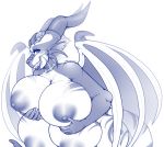 4_breasts alexaxes anthro big_breasts breasts dragon female hair horn huge_breasts looking_at_viewer makeup multi_breast nipples smile solo voluptuous wide_hips wings 