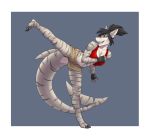  anthro athletic black_hair blue_eyes bodyxcount breasts cleavage clothed clothing crop_top female fingerless_gloves fish gills gloves hair kick marine midriff open_mouth shark sharp_teeth shiina_(dansharkman) shirt smile solo stripes teeth 