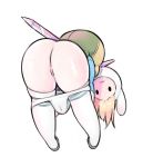  1girl ass backpack bag bent_over blonde_hair bunny_ears closed_mouth female fionna fionna_the_human_girl from_behind hat huge_ass looking_back no_panties nude pussy shiny shiny_skin simx solo teasing thick_thighs thighhighs thighs white_background white_skin wide_hips 