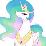  2018 absurd_res digital_media_(artwork) equine eyelashes feathered_wings feathers female feral friendship_is_magic hair hi_res horn long_hair looking_at_viewer mammal marenlicious multicolored_hair multicolored_tail my_little_pony princess_celestia_(mlp) purple_eyes simple_background solo white_background winged_unicorn wings 