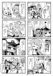  :d ahoge azur_lane blush c: cape cleveland_(azur_lane) cola comic commander_(azur_lane) commentary_request devil_fever_(azur_lane) drinking greyscale halloween hat helena_(azur_lane) herada_mitsuru highres holding honolulu_(azur_lane) laffey_(azur_lane) long_hair monochrome multiple_4koma open_mouth peaked_cap scythe smile soda_bottle speech_bubble translated twintails walking 