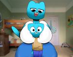  2018 big_breasts breasts bulge cartoon_network cat clothed clothing digital_media_(artwork) feline female gumball_watterson male male/female mammal nicole_watterson open_mouth sweepyy teeth the_amazing_world_of_gumball tongue young 