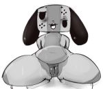  2018 anal anal_penetration animate_inanimate anthro anus beady_eyes belly blush bunihud canine cowgirl_position digital_media_(artwork) erection eyelashes female first_person_view flat_chested floppy_ears front_view greyscale looking_at_viewer looking_pleasured lying male male/female male_penetrating male_pov mammal monochrome navel nintendo nintendo_switch nude on_back on_top open_mouth penetration penis pussy pussy_juice sex short_stack simple_background sitting slightly_chubby smile solo_focus spread_legs spreading sweat switch_dog thick_thighs tongue tongue_out video_games white_background 