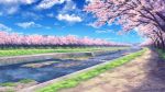  building cherry_blossoms clouds game_cg grass koneko_neko_neko nobody psyche scenic sky skyfish water 