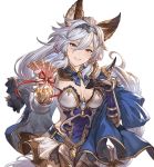  1girl animal_ears brown_eyes earrings gauntlets gloves granblue_fantasy hairband heles jewelry long_hair minaba_hideo official_art silver_hair very_long_hair white_background 