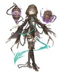  aqua_eyes belt book boots brown_hair cage chain crossed_legs cuffs floating_book full_body gretel_(sinoalice) hansel_(sinoalice) head_tilt high_heels ji_no knee_boots looking_at_viewer official_art shackles sinoalice smile solo thighhighs transparent_background watson_cross 