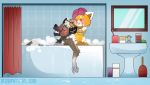  aggressive_retsuko anthro bath bathroom couple_(disambiguation) dragonfoxgirl haida happy hyena mammal red_panda retsuko scrubbing 