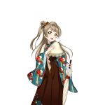  alternate_costume animal animal_on_shoulder artist_request bangs bird bird_on_shoulder blush bow brown_eyes brown_hair brown_hakama floral_print hair_ornament hairclip hakama holding japanese_clothes kimono lace long_hair looking_at_viewer love_live! love_live!_school_idol_festival love_live!_school_idol_project meiji_schoolgirl_uniform minami_kotori official_art one_side_up open_mouth smile solo transparent_background umbrella wide_sleeves 