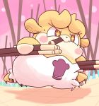  2018 ambiguous_gender anthro blush_sticker clothed clothing cocotama eating food hat himitsu_no_cocotama mammal mogutan_(cocotama) nettsuu running solo star_eyes sweat 