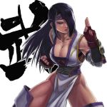  1girl black_hair breasts cleavage endless_frontier fighting_stance hair_over_one_eye large_breasts long_hair purple_eyes solo super_robot_wars 