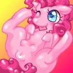  &lt;3 &lt;3_censor 2015 blue_eyes blush box_xod censored condom condom_in_mouth earth_pony equine eyelashes female feral friendship_is_magic gradient_background hair horse low_res lying mammal mane my_little_pony on_back one_eye_closed pink_hair pinkie_pie_(mlp) pony presenting presenting_pussy pussy red_background simple_background solo spread_legs spreading teats wink yellow_background 