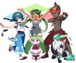  &gt;:( 2girls :d \o/ alolan_marowak arms_up black_skin blue_eyes blue_fire blue_hair blue_pants bone brown_hair chest covered_navel cross cross_necklace dark_skin dress fire fish flower gen_7_pokemon green_eyes green_hair grey_dress hair_flower hair_ornament hand_on_own_arm headpiece holding holding_bone holding_poke_ball jewelry kaki_(pokemon) long_hair looking_at_viewer mao_(pokemon) marowak multiple_girls navel necklace open_mouth outstretched_arms overalls pants poke_ball poke_ball_(generic) pokemon pokemon_(creature) pokemon_(game) pokemon_sm red_hair round_teeth sailor_collar salute sandals school_swimsuit shirt shirtless short_hair shorts sleeveless sleeveless_shirt smile spread_legs standing steenee suiren_(pokemon) swimsuit swimsuit_under_clothes teeth tonami_kanji tooth_necklace upper_teeth walking wishiwashi 