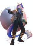  2018 4_fingers anthro clothed clothing digital_media_(artwork) hihikori male sergal solo yellow_eyes 