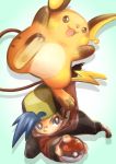  2017 duo feral gold_(pok&eacute;mon) hat hi_res human male mammal nintendo open_mouth pok&eacute;ball pok&eacute;mon pok&eacute;mon_(species) raichu rairai-no26-chu simple_background video_games 