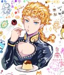  blonde_hair blue_eyes bug chocolate_cornet cleavage_cutout coco_jumbo doughnut eating food giorno_giovanna gold_experience insect jewelry jojo_no_kimyou_na_bouken kemono_friends ladybug looking_at_viewer lucky_beast_(kemono_friends) pudding risotto_nero tiyi_(tiyi_a09) vento_aureo vinegar_doppio wally where's_wally 