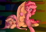  2018 absurd_res crashgall digital_media_(artwork) duo earth_pony equine female female/female feral fluttershy_(mlp) friendship_is_magic hair hi_res horse inside long_hair mammal my_little_pony one_eye_closed open_mouth pegasus pinkie_pie_(mlp) pony pussy pussy_juice sex smile tribadism wings 