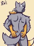  5_fingers animated anthro butt butt_grab canine collar embrace fox fox_mccloud fur grey_fur grope hand_on_butt invalid_tag male male/male mammal muscular muscular_male nintendo nude orange_fur simple_background size_difference squeezing star_fox tailwag ventkazemaru video_games wolf wolf_o&#039;donnell 