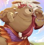  2018 anthro bear belly brown_fur dagger_(sdorica_sunset) fur hinami0506 male mammal overweight overweight_male sdorica_sunset solo 
