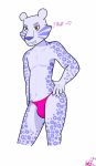  &lt;3 2016 anthro bulge cake_top cartoon_network chowder chowder_(series) clothing digital_media_(artwork) feline fur leopard male mammal purple_fur simple_background smile snow_leopard solo text thong underwear 