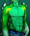  2018 abs anthro boxers_(clothing) cetacean clothed clothing countershade_torso countershading cyan_countershading cyan_skin dolphin dragon faceless_male fin fish front_view gradient_background green_skin hand_in_pocket hand_on_hip hybrid idoodle2draw jeans male mammal marine markings multicolored_skin muscular muscular_male nipples pants pecs scalie seductive shark simple_background smile smirk solo standing sweat teal_background teeth topless unbuttoned underwear undressing unzipped vasciel_aplisto white_skin yellow_skin 