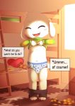  asriel_dreemurr bed blush briefs bulge bunk_bed caprine child clothed clothing clothing_lift cub english_text eyes_closed fur goat male mammal monster navel nipples pants_around_ankles shirt shirt_lift solo standing suimatsu teddy_bear text undertale underwear video_games white_fur young 