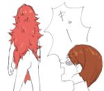  androgynous ass brown_hair from_behind houseki_no_kuni long_hair multiple_others nude open_mouth padparadscha_(houseki_no_kuni) red_hair rutile_(houseki_no_kuni) shaded_face short_hair simple_background standing tea_oden translation_request very_long_hair white_background 