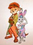  2018 anthro barefoot canine clothed clothing disney female fox fully_clothed fur judy_hopps lagomorph male mammal mortic_ox nick_wilde orange_fur rabbit simple_background smile standing zootopia 