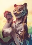  2018 brown_eyes clouded_leopard digital_media_(artwork) feline feral koul mammal open_mouth paws smile solo teeth tongue whiskers 