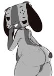  2018 ambiguous_gender animate_inanimate anthro beady_eyes bedroom_eyes belly big_butt bunihud butt canine digital_media_(artwork) dog floppy_ears freckles half-closed_eyes hand_on_butt looking_at_viewer looking_back mammal nintendo nintendo_switch nude pose rear_view seductive short_stack slightly_chubby smile solo standing switch_dog thick_thighs tongue tongue_out video_games wide_hips 