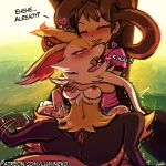  2018 blush braixen breasts female human lumineko mammal nintendo pok&eacute;mon pok&eacute;mon_(species) pussy pussy_juice pussy_juice_string shauna_(pok&eacute;mon) spread_legs spreading video_games 