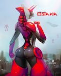  ambiguous_gender android antennae armor black_skin butt detailed_background doll_joints english_text female female_focus group hi_res humanoid humanoid_hands machine multicolored_skin not_furry osaka_(osakaone) psyk323 rear_view red_skin robot shiny solo_focus text visor 