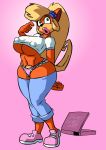  big_breasts breasts camel_toe clothed clothing coco_bandicoot crash_bandicoot_(series) female lips nipples pink_background pubes simple_background thick_thighs video_games wardrobe_malfunction 