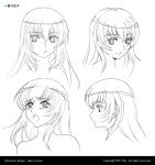  1girl 2011 artist_name character_sheet dated female furuse_mayu lilith-soft lineart long_hair looking_at_viewer magical_girl monochrome morino_yuuko multiple_views official_art simple_background smile solo tentacle_and_witches white_background 