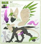  2018 absurd_res all_fours avian balls beak black_balls black_border border claws collar digital_media_(artwork) english_text fan_character feathered_wings feathers feral green_eyes green_feathers gryphon hi_res inner_ear_fluff knot male model_sheet pawpads penis ralek_(mlp) ralekarts spiked_collar spikes tail_tuft talons text tuft wings 
