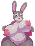  absurd_res anthro areola belly big_belly big_breasts blush bonnie_hopps bouncing_breasts breasts clothing digital_media_(artwork) disney edit female hi_res huge_breasts hyper hyper_breasts lagomorph looking_at_viewer mammal mature_female mostly_nude navel nipples open_mouth overweight overweight_female pussy pussy_juice rabbit shirt simple_background solo sssonic2 sweat teeth thick_thighs tongue wide_hips zootopia 