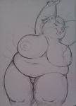  4_fingers anthro areola bear belly big_areola big_belly big_breasts black_nose breasts claws deep_navel erect_nipples female front_view hair half-closed_eyes hand_behind_head line_art looking_at_viewer lying mammal navel nipples nude on_back overweight overweight_female pencil_(artwork) pussy seductive short_hair simple_background sketch smile solo source_request thick_thighs traditional_media_(artwork) unknown_artist voluptuous wide_hips 