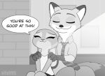  2016 alfa995 animated anthro canine clothed clothing cute dipstick_tail disney duo eyes_closed female fox fur gloves_(marking) grey_fur greyscale humor inside judy_hopps lagomorph long_ears male mammal markings massage monochrome multicolored_tail necktie nick_wilde rabbit size_difference smile zootopia 