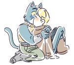  2018 anthro avocato blush cat clothing cute duo feline final_space fur gary_(final_space) holding_(disambiguation) hug human interspecies jadeyarts kissing male male/male mammal 