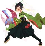  :d absurdres alternate_costume bad_id bad_pixiv_id bangs bare_hips black_hair black_hakama black_legwear blunt_bangs breasts bright_pupils brown_eyes dark_skin dragon eyebrows eyebrows_visible_through_hair floral_print gen_3_pokemon geta gold_trim hair_ornament hair_stick hair_up hakama hakama_skirt haori higana_(pokemon) highres hip_vent japanese_clothes legs_apart long_sleeves looking_away mega_pokemon mega_salamence nyonn24 obi open_mouth pantyhose pokemon pokemon_(creature) pokemon_(game) pokemon_oras salamence sash short_hair sleeves_past_fingers sleeves_past_wrists small_breasts smile tongue unmoving_pattern white_pupils wide_sleeves 