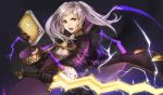  breasts cape electricity female_my_unit_(fire_emblem:_kakusei) fire_emblem fire_emblem:_kakusei fire_emblem_heroes gloves hood kamu_(kamuuei) long_hair looking_at_viewer medium_breasts my_unit_(fire_emblem:_kakusei) open_mouth robe solo twintails weapon white_hair 