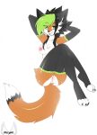  anthro breasts canine female fox hands_behind_head looking_at_viewer mammal miiyori nipples nude pussy simple_background smile solo thick_thighs white_background 