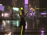  building city headphones long_hair night original phone rain reflection skirt snatti water 