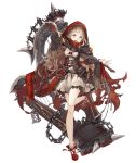 belt belt_pouch blonde_hair chain frilled_skirt frills full_body harp high_collar hood hood_up instrument ji_no little_red_riding_hood_(sinoalice) long_hair looking_at_viewer mary_janes official_art orange_eyes pouch shoes sinoalice skirt solo standing standing_on_one_leg transparent_background 