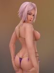  1girl 3d ass ass_focus bikini blue_eyes breasts butt_crack dead_or_alive female fortune_bikini from_behind gem gold gold_chain hair_ornament hands_on_own_ass lips looking_at_viewer looking_back luna_(doa) micro_bikini pink_hair posterior_cleavage radianteld short_hair solo standing swimsuit xps 