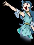  blue_eyes blue_hair bracelets dress evil jewelry long_hair lots_of_jewelry nayru open_mouth pointing the_legend_of_zelda 