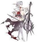  blood bloody_clothes blue_eyes bow_(instrument) breasts cello flower full_body high_heels instrument ji_no midriff navel official_art revealing_clothes ribbon rose side_ponytail silver_trim sinoalice small_breasts snow_white_(sinoalice) solo thighhighs tiara transparent_background white_hair 